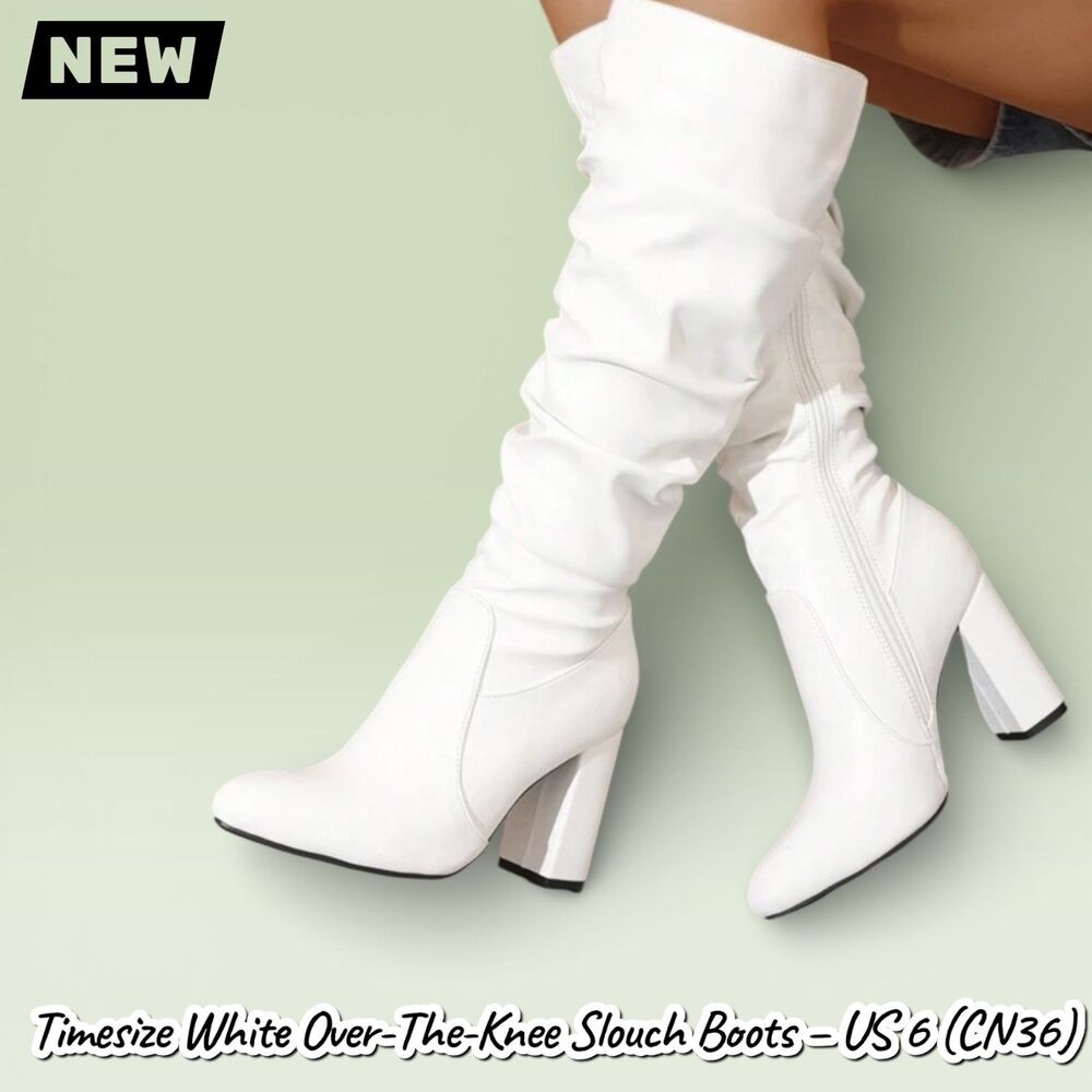New NIB Timesize White Over-The-Knee Slouch Boots – US 6 (CN36) - Picture 10 of 11